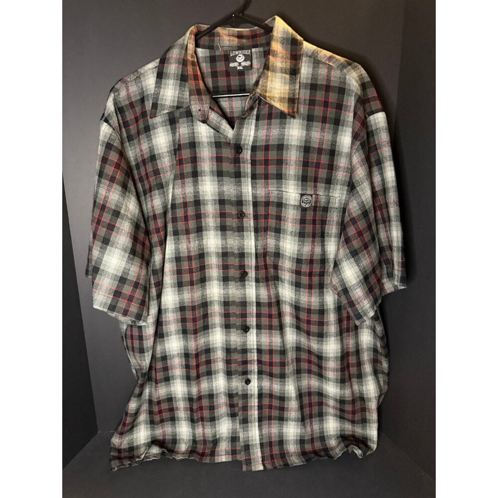 Vtg Lowrider Old School Cholo Mens XL Plaid Button Short Sleeve Shirt